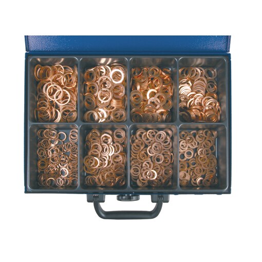 Conjunto de 800 anilhas em cobre DIN 7603 em caixa BS